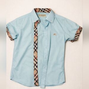 Burberry Sky Blue Shirt with Check Trim